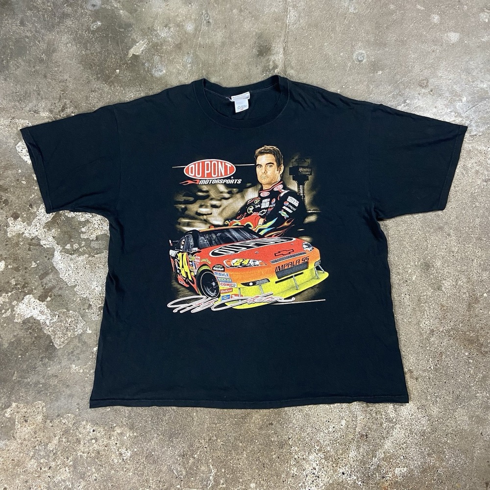 Vintage Y2K NASCAR T-Shirt Size 2XL Black Jeff Gordon #24 Racing Graphic